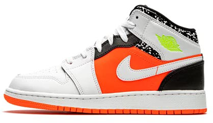 Air Jordan 1 Mid (Top 3) (Bambini), Hyper Crimson/Volt-bianco-nero, 4 Big Kid
