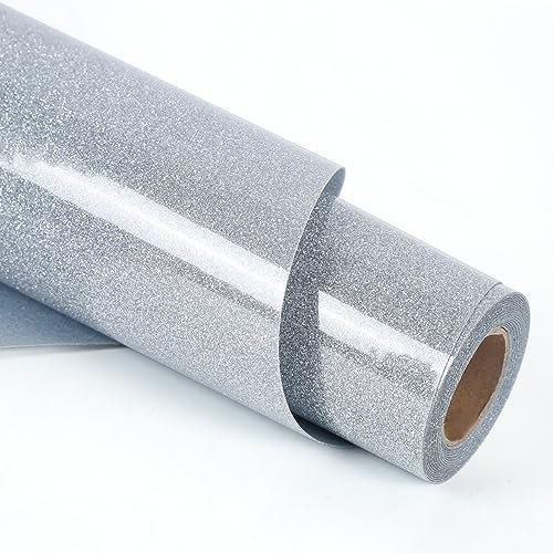 RENLITONG Glitter Silver Heat Transfer Vinyl Rolls - 12 x 8ft HTV Vinyl for Shirts, Iron on Vinyl for Cameo - Easy to Cut & Weed for Heat Transfer Design (Glitter Silver)