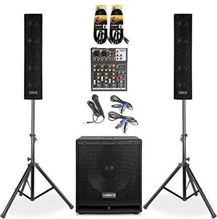 VONYX VX880BT Portable Column PA System - Complete PA Package with Mixer Stands and Mic, Ideal for Singers and Events