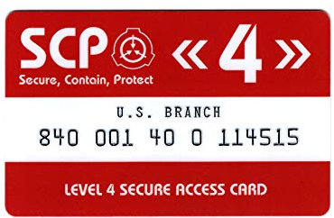 HOKUSHIN SCP Foundation Secure Access Card Level 4 U.S. Branch - Rot, Einfarbig - Für Erwachsene, Unisex - PVC-Material - Secure Access Card - Wallet