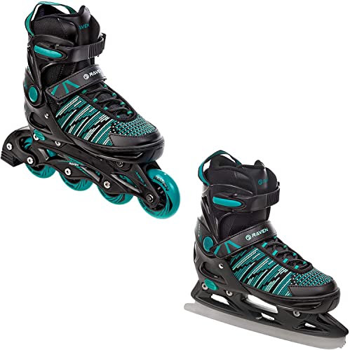 RAVEN 2in1 Schlittschuhe Inline Skates Inliner für Kinder und Erwachsene verstellbar (Vella Black/Mint, 40-43 (25,5-28cm)