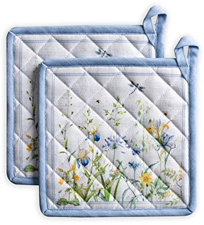 Maison d' Hermine Fleurs De Mai 2 Stück Topflappen 100% Baumwolle zum Grillen, Kochen, Backen, Mikrowelle, Grillen | Frühling/Sommer | Ostern (20cm x 20cm)