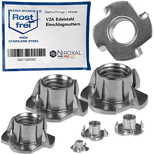 Dadi a percussione M8 in acciaio inox V2A, con 4 punte filettate metriche, dadi di pressatura per legno, plastica