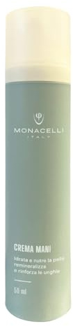 Monacelli Hand- und Nagelcreme Airless 50 ml für trockene, feuchtigkeitsarme Hände und brüchige Nägel, intensive Feuchtigkeitspflege, Inhaltsstoffe natürlichen Ursprungs