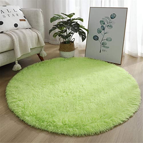 Hiser Runde Teppich Wohnzimmerteppich Langflor Weich Flauschig Teppiche Anti-Rutsch-Shaggy-Bereich Esszimmer Home Innenbereich Schlafzimmer Bodenmatte Heimdekoration (Hellgrün,80x80cm)