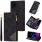 UEEBAI Wallet Case for Samsung Galaxy A12 5G/M12 5G, Vintage Premium PU Leather Cover Flip Case with Card Slots Magnetic Closure Zipper Pocket Kickstand Handbag with Hand Strap - Splice Black
