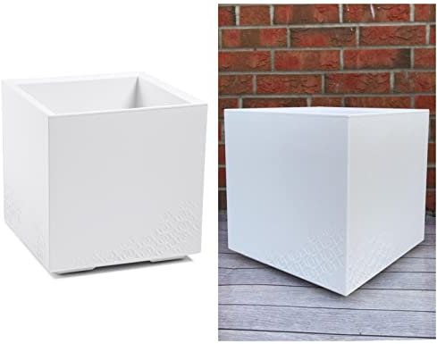 MELTOM Blumenkübel Blumentopf Quadratisch mit Rollen sehr Dekorativ Größe XL/DxH: 39 x 39,4 cm Weiß