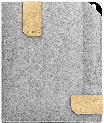 Filztasche KUNO für Samsung Galaxy Tab S8 Plus mit Pencil Fach - Wollfilz hellgrau - schwarz