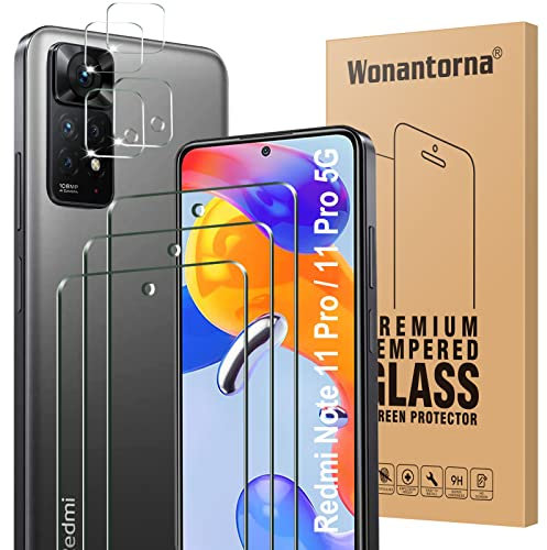 Wonantorna Protector de Pantalla Compatible con Xiaomi Redmi Note 11 Pro 5G Cristal Templado, 3X Vidrio Templado y 4X Protector de Lente de Cámara, Fácil Instalación, Sin Burbujas, Antiarañazos