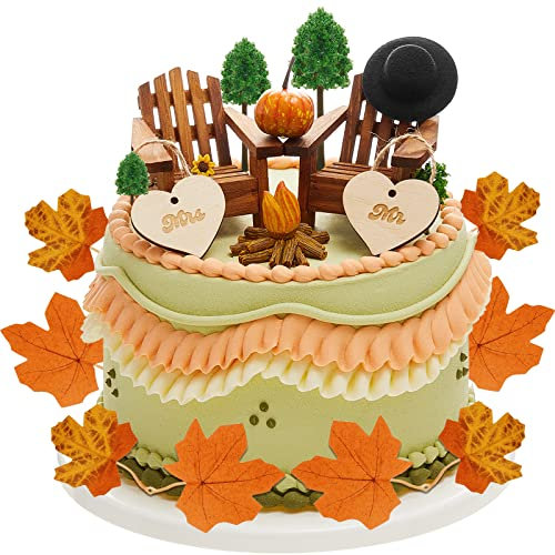 27 Pcs Adirondack Miniature Chair Cake Topper Autumn Wedding Cake Topper Mr and Mrs Topper Fall Theme Decorations for Engagement Camping Wedding Anniversary Birthday Couple Party Supplies