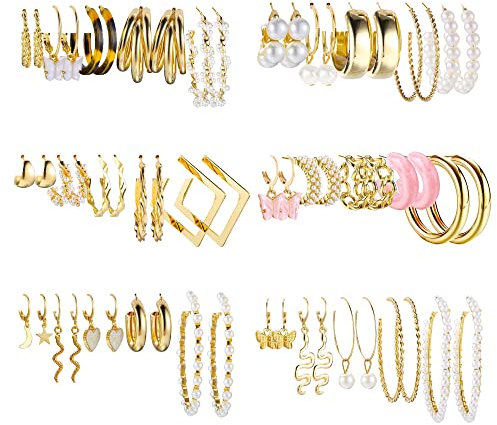 LOLIAS 30-41 Paar Ohrringe Damen Hoop Ohrringe Silber Kleine Ohrstecker Set Ohrringe Creolen Gold Ohrringe Mädchen Ohrstecker Tropfen Ohrringe Hängend Knorpel Ohrringe süße Perle Ohrringe Sets