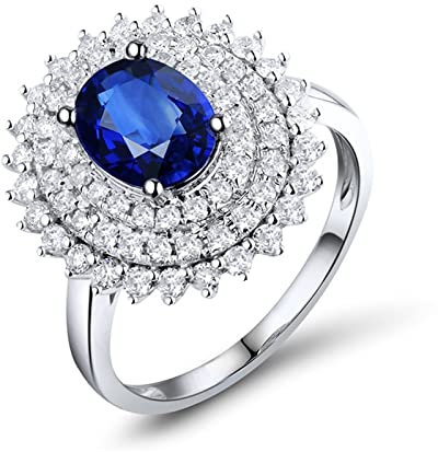 Saphir Ring, Verlobungsring Ardeo Weißes Gold 18 Karat Weißgold Blau Ovalschliff 1.57ct VVS Saphir Blume Ringe Verlobung Geschenk Größe 45 (14.3)