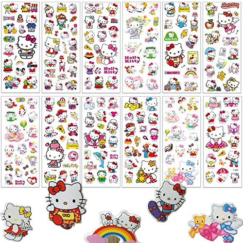 3D Aufkleber Kinder 12 Blätter, Geschwolle Hellokitty Sticker für Kinder & Kleinkinder,Cartoon Hellokitty Belohnung Aufkleber für Mädchen Party Kindergeburtstag Gastgeschenke Mitgebsel