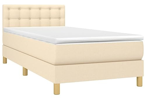 vidaXL Boxspringbett mit Matratze Einzelbett Bett Polsterbett Bettgestell Schlafzimmerbett Bettrahmen Lattenrost Hotelbett Creme 80x200cm Stoff