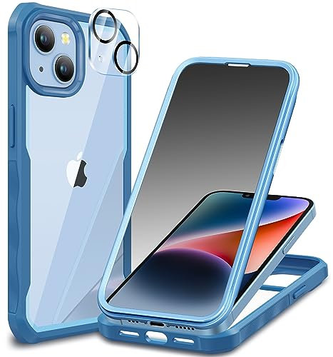 CENHUFO Sichtschutz Hülle für iPhone 14 Plus, 360 Grad Handyhülle Schutzhülle mit Eingebautem Privacy Panzerglas Displayschutz und Kameraschutz Stoßfest Panzerhülle Anti Spy Full Cover Case - Blau