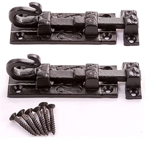 Antique Black Cast Iron Tower Door Bolt 75mm Cast Iron Ornate Door Bolts Sliding Gate Bolt Bedroom Latch Lock Door Bolt Heavy Duty Barrel Bolt with Matching Screws Pack of 2.