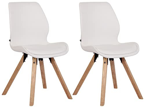 CLP 2er Set Stuhl Luna Kunststoff I Stoff I Samt I Kunstleder I Lehnstuhl mit Holzgestell, Farbe:weiß, Material:Kunstleder