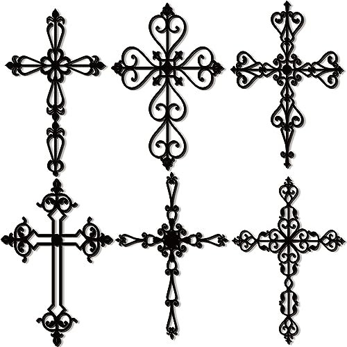 Soaoo 6 Stück Holz Wandbehang Kreuz Religiöses Antikes Kreuz Wanddekor Handgeschnitzte Wandkreuze für Wohnkultur Dekoratives Kreuz Katholisches Kruzifix für Wohnzimmer, 30,5 x 20,3 cm (schwarz)