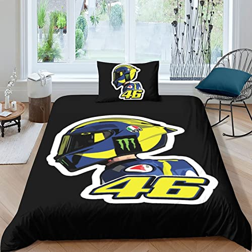 VOLDAX Motorrad 3D Bettbezug-Set Motocross Effekt für Kinder und Erwachsene Bedrucktes Steppbett Bettwäsche-Set mit Kissenbezügen Motogp