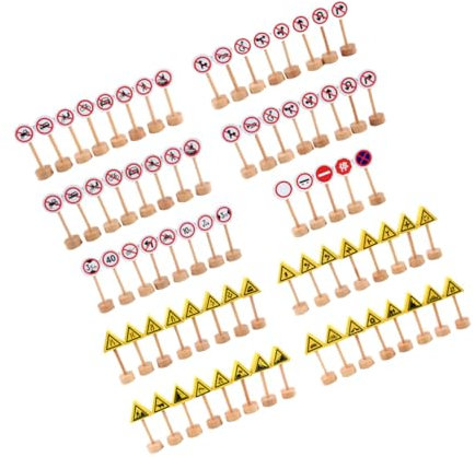 ibasenice 50 Pièces Signe De Bloc De Construction Panneau De Signalisation De Rue en Bois Panneaux De Signalisation en Bois pour Enfants Jouets D'ingénierie Parent- Miniature Former