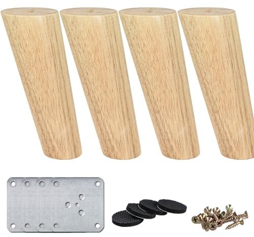La Vane 12 inch / 30cm Wooden Furniture Legs, 4PCS Soild Wood Oblique Tapered Varished Replacement Feet with Mounting Plate for Couch Sofa Cabinet TV Stand Armchair