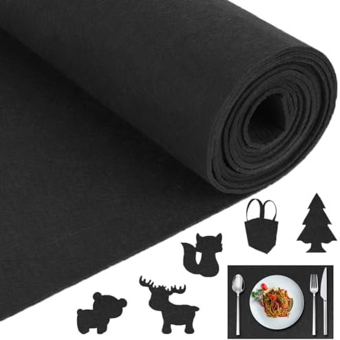 Gohytal Filz Meterware Filzrolle Filzstoff 30cm x 250cm x 3mm, Dekofilz Taschenfilz Filzstoff für Filz tischläufer DIY Handwerken Dekoration Aufbewahrungstasche zum Basteln (Schwarz)