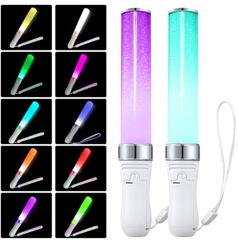 LED Leuchtstäbe, 2 Stück LED Leuchtstab Glasfaser, Leuchtstäbe Partyzubehör 24 Farben Umschaltbare, LED Leuchtstäbe Konzert, Knicklichter Hochzeit Bunte für Weihnachten Party Konzert Hochzeit