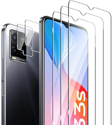 Fyqzio [3+2 Pièces Verre Trempé Pour vivo Y33s et Caméra Arrière Protecteur,Sans Bulles,9H Dureté,Anti-Rayures,HD Film Protection Ecran pour vivo Y33s