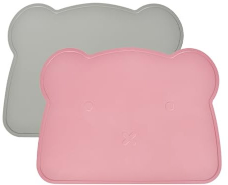 Sets de Table en Silicone pour Enfants et Bébés, Lot de 2 Sets de Table pour Tout-Petits, sans BPA, Tapis de Table Portables Tapis de Cuisine Antidérapants, Lavable au Lave-Vaisselle (Rose + Vert)