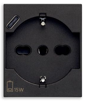 VIMAR 30210.USBG Linea presa SICURY 2 poli + T 16A universale + USBC nero