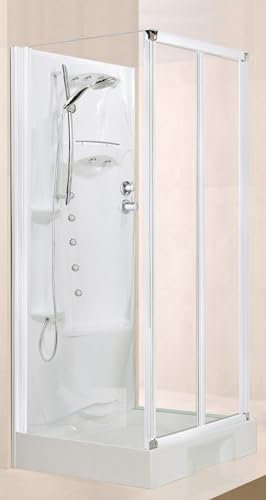 Novellini New Holiday S2F Hydromassage 100 x 80 cm Duschkabine Multifunktions Rechteckig Öffnung 2 Türen Faltenbalg Wandmontage Thermostatmischer Glas Transparent Profil Weiß Höhe 206 cm