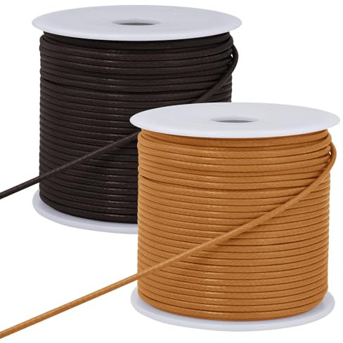 CAMAL Fil Nylon Ciré Corde Tressée Cordon Collier pour Bracelet Cordon Coton Ciré Fil Macramé Cordelette pour la Fabrication de Bijoux Bricolage Artisanat (2mm x 15m, Marron, Jaune)