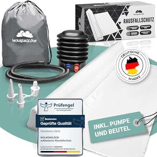 WOLKENGLÜCK® Aufblasbarer Rausfallschutz Bett [150 cm] - Bettkantenschutz für Babys & Kinder - geeignet für alle Betten - inkl. Luftpumpe [ideal für die Reise]