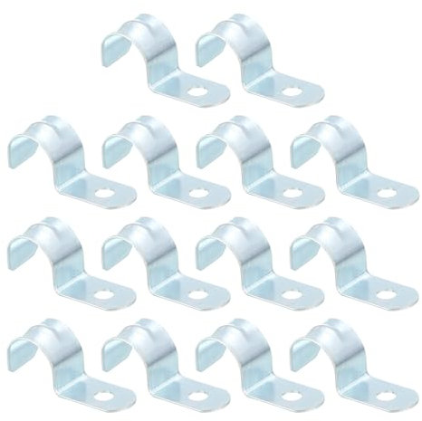 sourcing map 14Pcs 1 Hole Pipe Strap, Fit 18mm(5/7) Tube OD, Zinc Plated Iron Conduit Clamp Reinforced Rib for Pipe or Cable Fixing, Silver Tone, 6.4mm Hole Dia