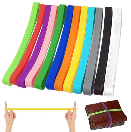 YOUYIKE 12 Stück Gummibänder Breit, 14x1cm Gummiringe Dicke, Silikon Gummiringe Breit, Haushaltsgummis Breit, Mülleimer Gummiband, Bunte, Wiederverwendbar, für Büro, Zuhause, Schulbedarf