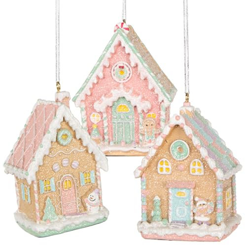 Logbuch-Verlag Christmas House Pendants - Gingerbread House Mint Pink Pastel Christmas Tree Decoration 6 x 10 cm