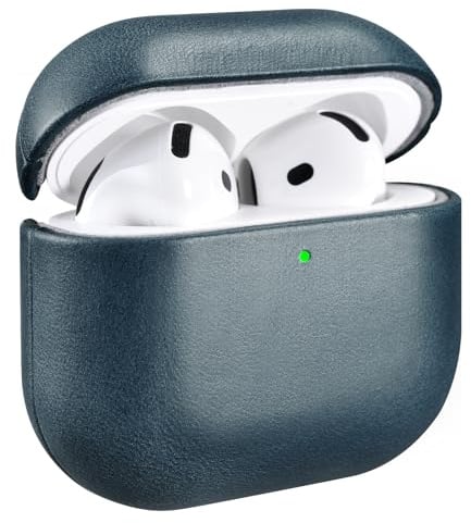 ICARER Leder Hülle für AirPods 5 2026 AirPods 4 Schutzhülle Tasch, Blau | Premium Echtleder, Stoßfeste Schutzhülle, LED sichtbar, Unterstützung Wireless Ladegerät, Einfaches Anbringen und Abnehmen