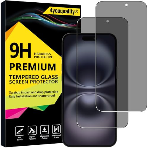4youquality Privacy Screen Protector for iPhone 16 Plus (6.7-Inch), Anti Spy Tempered Glass Film, 2-Pack, [LifetimeSupport][Anti-Spy][Impact-Resistant][Anti-Scratch]