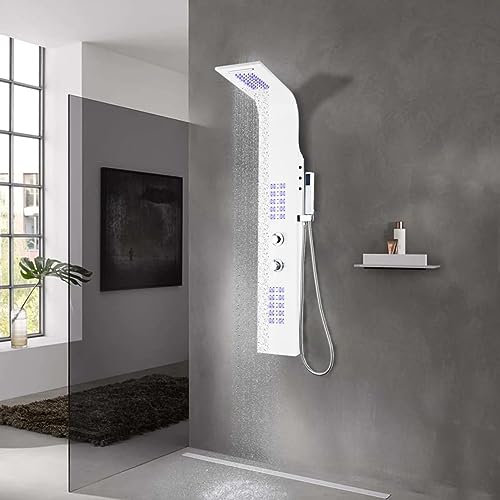 Tidyard Panneau de Douche Aluminium 20x44x130 cm Blanc pour Salle de Bain