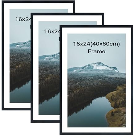 kollyseek Set of 3 40x60cm Picture Frame with Acrylic Glass 16x24in Photo Frame for Hanging and Display Modern Decorative Poster Frame for Desktop/Wall Mounting（Black）