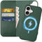 SHIELDON Hülle für iPhone 16, Abnehmbare Schutzhülle [Echtleder] [Kabelloses Laden] [RFID Blocker] [Kartenfach] 2 IN 1 Case Klapphülle Kompatibel mit iPhone 16 5G 6,1 2024- Immergrün