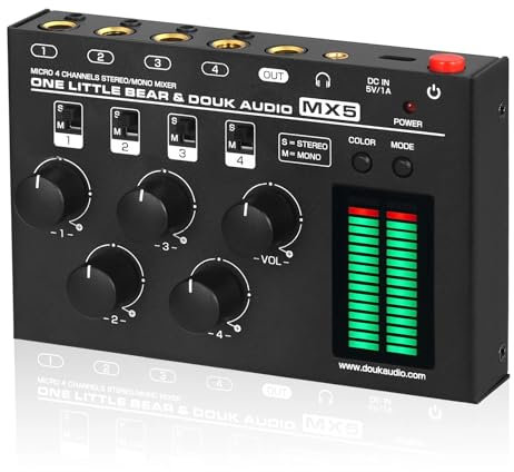 Little Bear MX5 Mono/Stereo 4 Channel Audio Mixer Ultra Low-Noise Line Mixer 6.35/3.5mm LED Level Meter for home/Studio - Mixer Board