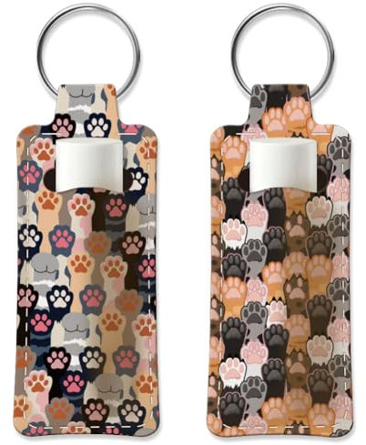 OLYCRAFT Lippenbalsam Halter Mit Pfotenabdruck Schlüsselanhänger 2cm Elastischer Tauchstoff Lippenstift Schlüsselanhänger Elastischer Tauchstoff Tragbare Lippenstifthülle Reise Schlüsselringhalter