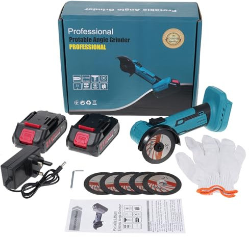 Weytoll 21V Cordless Angle Grinder Kit with 19000 RPM Brushless Electric Motor Power Angle Grinder Tools with 2 x 1300mAh Battery Charger for Cutting Griding Polishing W