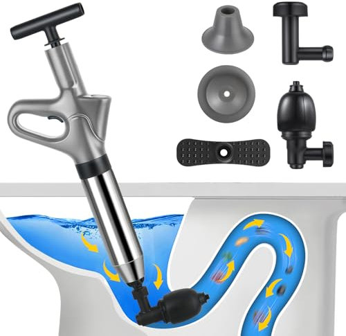 Abflussreiniger Pumpe,Rohrreinigungspumpe mit Vier SaugnäPfen,Rohrreiniger Druckluft mit Luftdruckanzeige für Waschbecken,Bodenablauf,Toiletten,Rohrverstopfung (Grau)