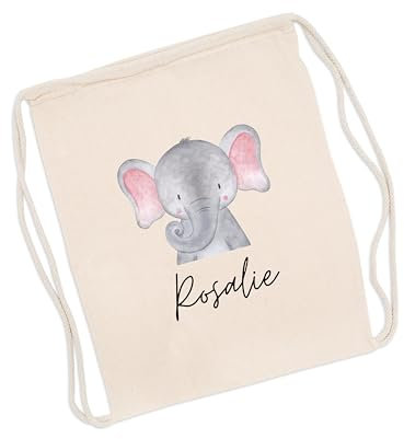 wunderwunsch Turnbeutel personalisiert, Sportbeutel Kinder, Personalisierte Sporttasche Kindergartenkind, Schulranzen Name, Kiga Beutel individualisiert mit deinem Namen (Elefant)
