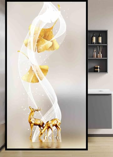 Fensterfolie Blickdicht 40X60CM Goldener Hirsch Sichtschutzfolie Fenster von Aussen Anti-Uv,Fenster Folie Blickschutz für Badezimmer, Duschkabine Sowie Türen, Umkleide