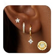 Diamday 3 Paar Ohrringe Silber 925 Creolen Ohrstecker Ohrringe Gold Piercing Ohr für Damen Hypoallergene Helix Piercings Set Ohrstecker Creolen Silber 925 Ohrring Set für Mehrere Piercings Gold