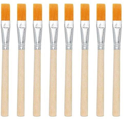 8 Pcs 9mm Wide Solder Flux Brushes Chip Paint Small Wooden Handle Glue Brush Nylon Brush Head Round Paint Brush Set for Cleaning Soldering Flux Glue Repair Art Painting