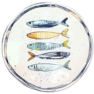 Ekilikua Home Platos de cerámica con dibujos de peces | Platos Cerámica | Plato Llano Grande de Cocina | Platos Vajilla de Porcelana Vintage Diseño (6x25 Ø, Plato Llano Peces)